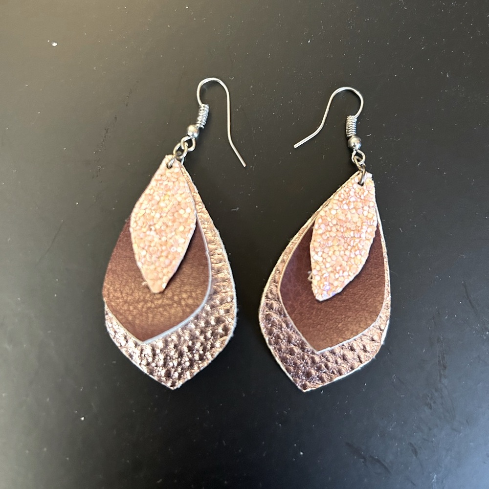 Stacked Faux Leather Teardrop Earrings